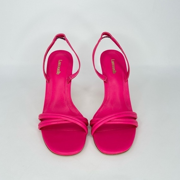 NWOB Larroude Annie Slingback High Heel Sandals in Bright Pink Leather, 6.5 - Picture 6 of 15